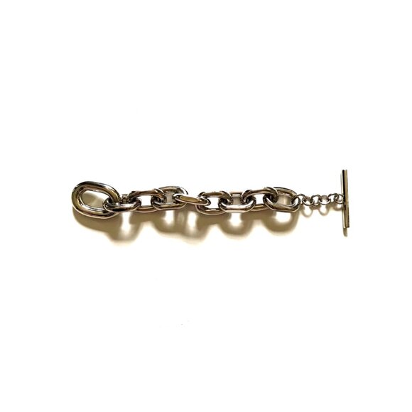Paco Rabanne Silver Tone Chain Link Bracelet Womens Toggle Logo Engraved Brass - Picture 5 of 11